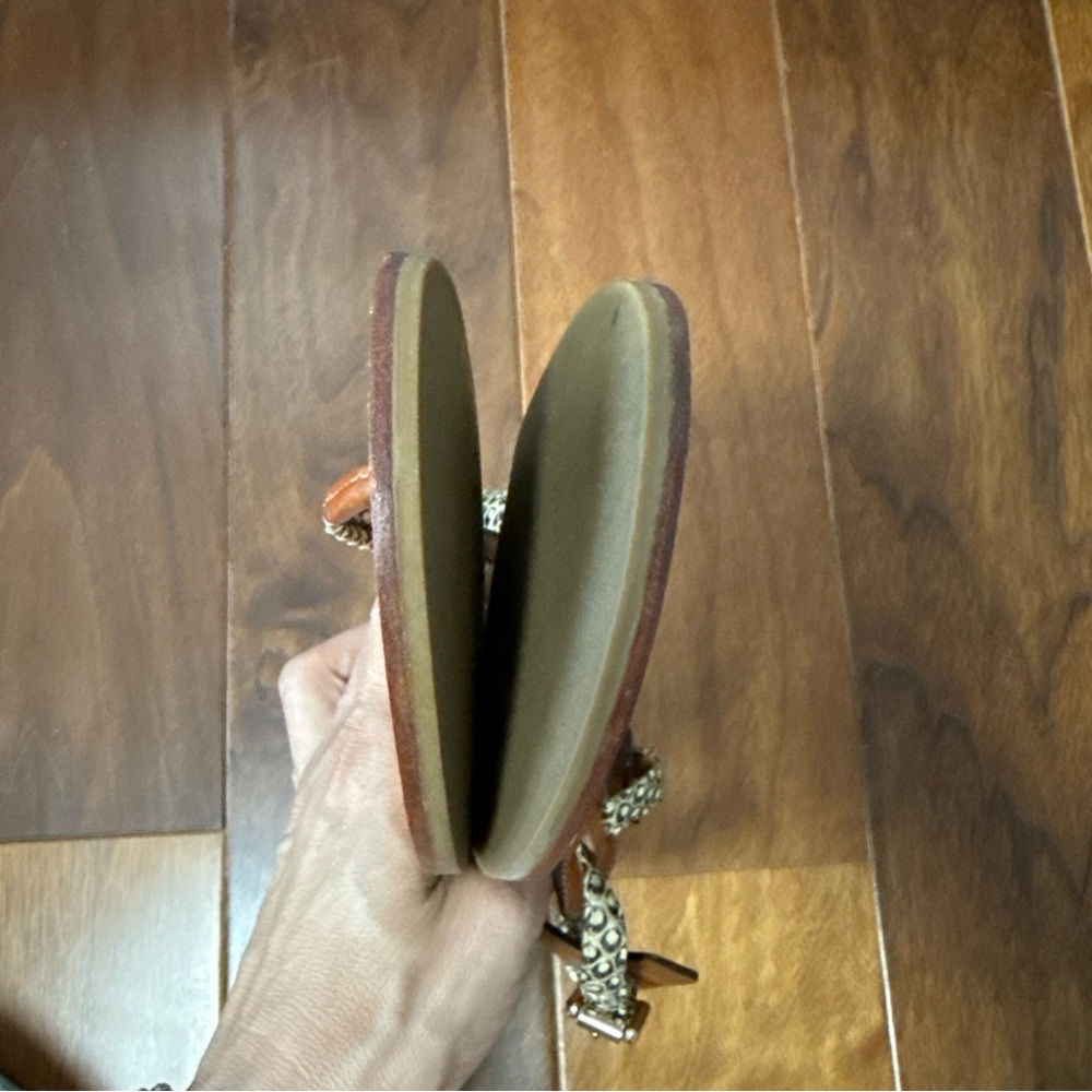 Coach Tan and black  Leather Sandals with Silver accents - Picture 11 of 12